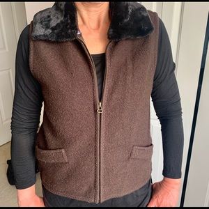 Wool Vest with Removable Faux Fur Collar